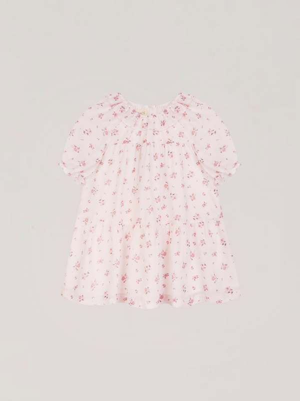 VOLUME DRESS SHORT SLEEVE CREAM ROSES PRINT