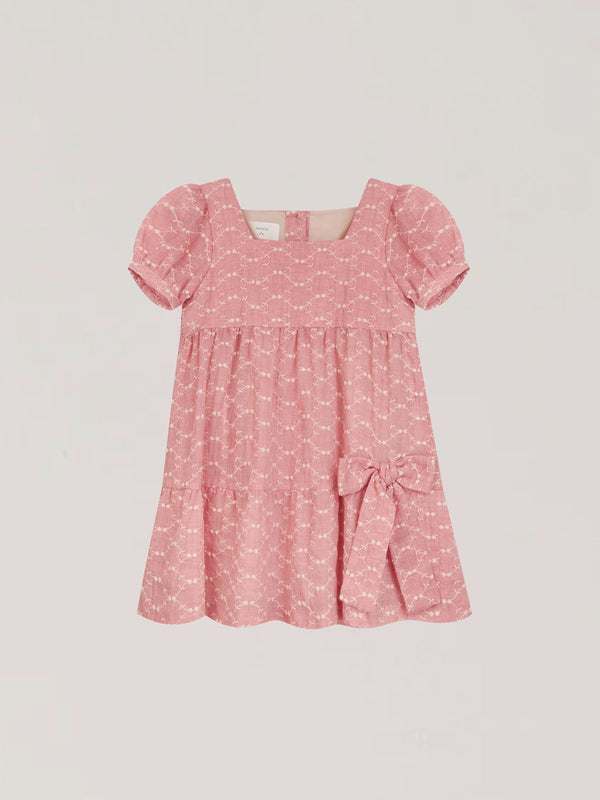 VESTIDO MOUSSE BORDADO ROSA PALO