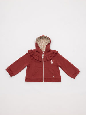 SUDADERA FELPA CAPUCHA FLORES GRANATE