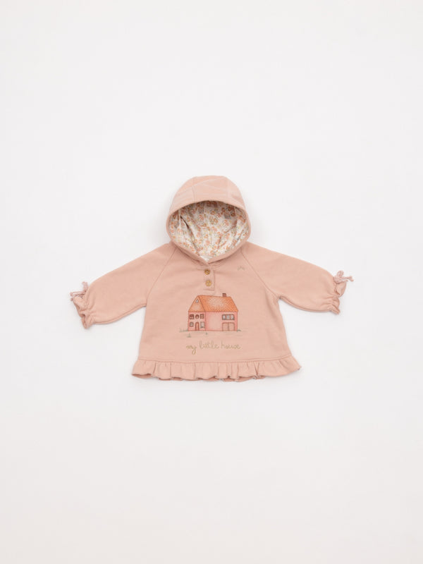 SUDADERA CAPUCHA CASAS ROSA PALO