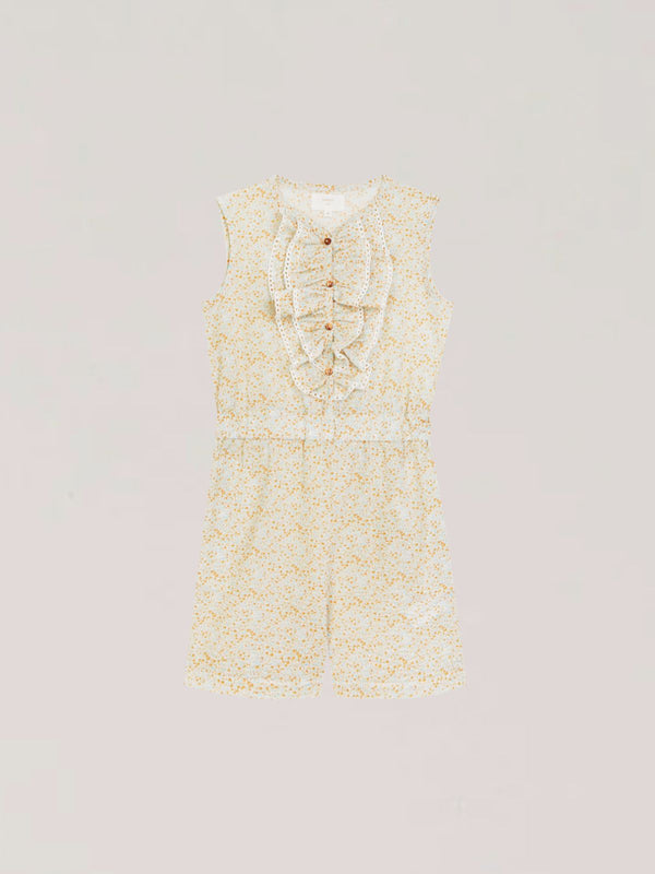 SHORT JUMPSUIT WITH RUFFLES AND OFF-WHITE FLOWER PRINT