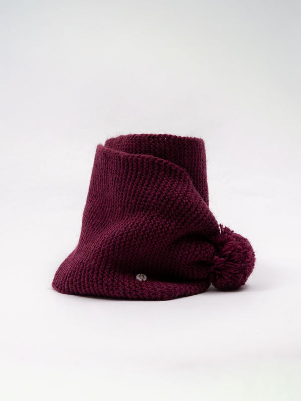 BUFANDA LINKS POMPONES GRANATE