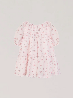 VOLUME DRESS SHORT SLEEVE CREAM ROSES PRINT