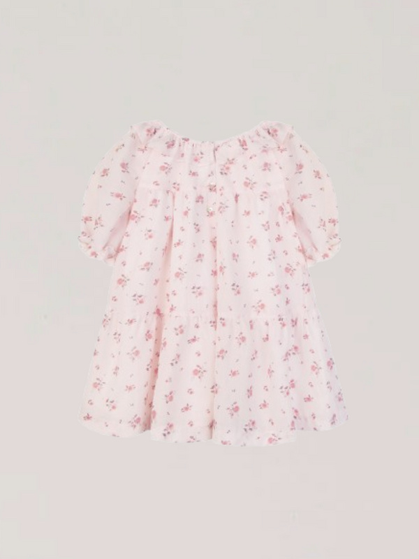 VOLUME DRESS SHORT SLEEVE CREAM ROSES PRINT