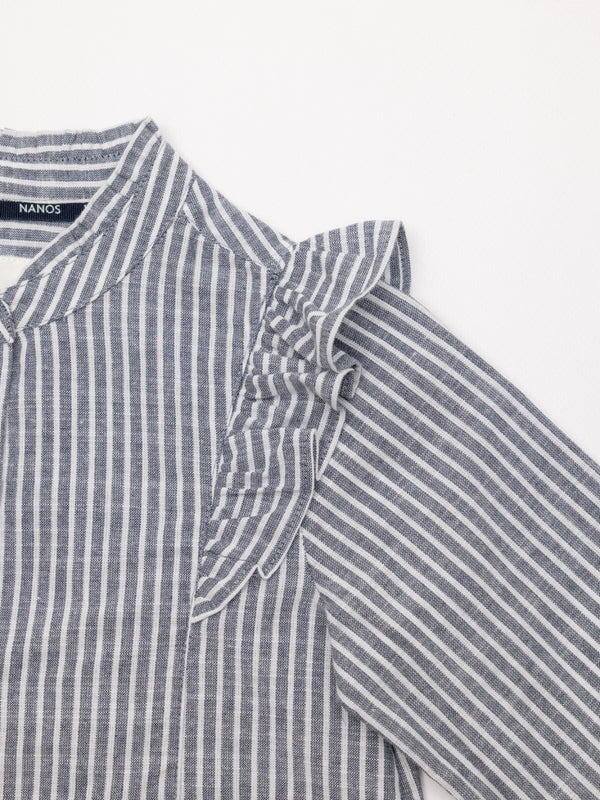 CAMISA POPELÍN RAYAS VOLANTES AZUL