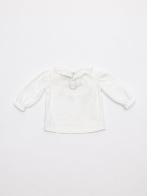 Camiseta cuello volante mariposas piping Liberty nata