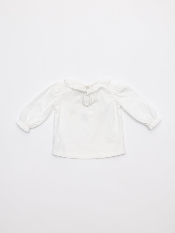 Camiseta cuello volante mariposas piping Liberty nata