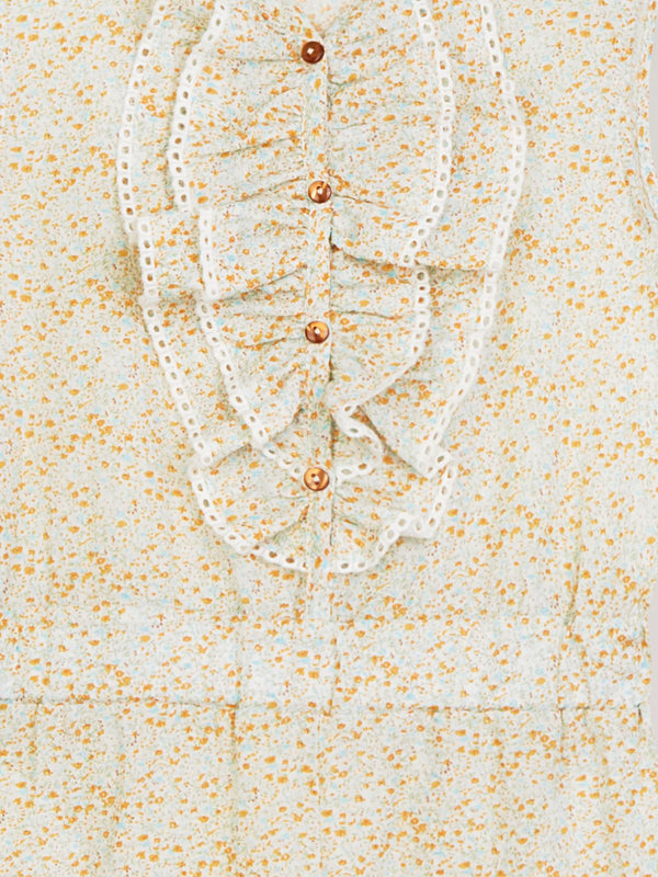 SHORT JUMPSUIT WITH RUFFLES AND OFF-WHITE FLOWER PRINT