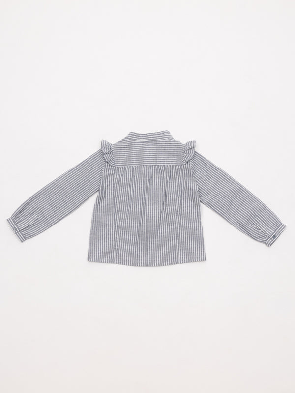 CAMISA POPELÍN RAYAS VOLANTES AZUL