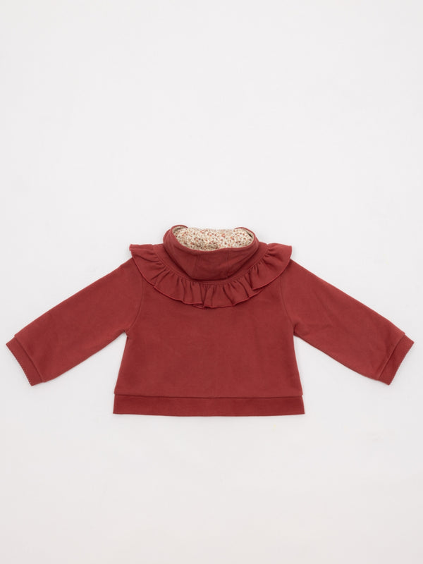 SUDADERA FELPA CAPUCHA FLORES GRANATE