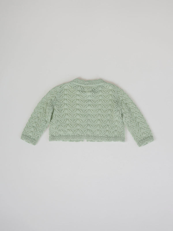 LIGHT GREEN OPENWORK KNITTED CARDIGAN