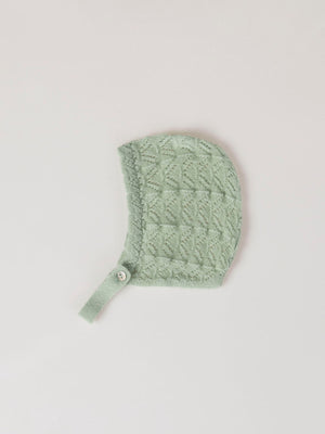 LIGHT GREEN OPENWORK KNIT HOOD