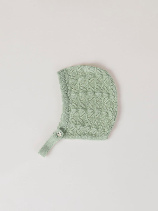 LIGHT GREEN OPENWORK KNIT HOOD
