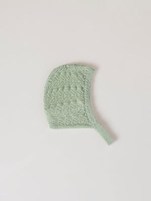 LIGHT GREEN OPENWORK KNIT HOOD