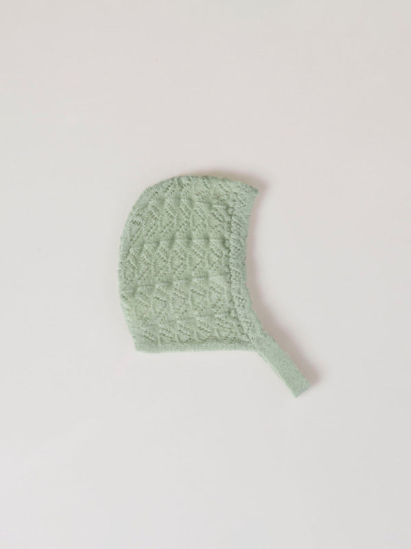 LIGHT GREEN OPENWORK KNIT HOOD