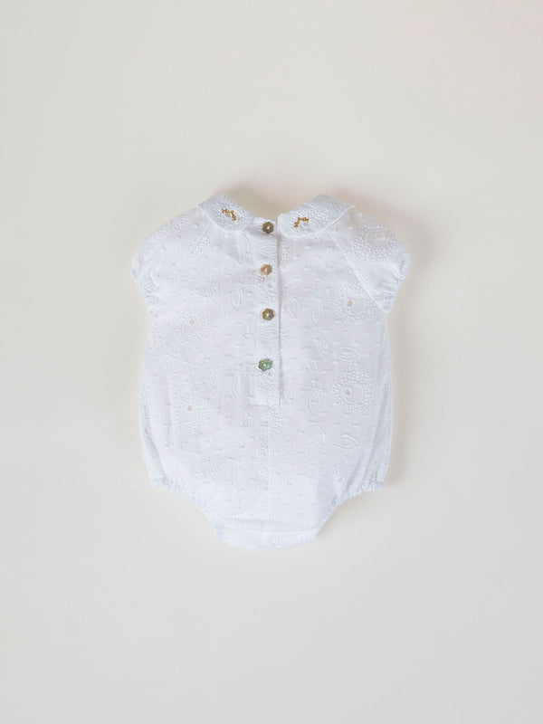 PURE WHITE EMBROIDERED COLLAR OVERALL