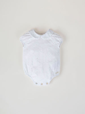 PURE WHITE EMBROIDERED COLLAR OVERALL