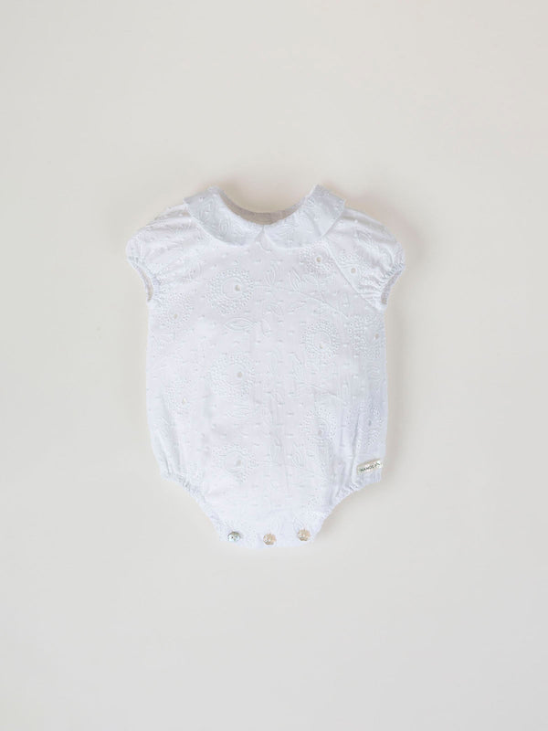 PURE WHITE EMBROIDERED COLLAR OVERALL