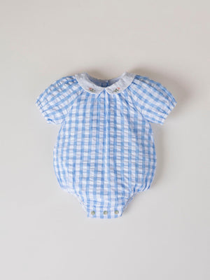 VICHY OVERALL WITH BLUE EMBROIDERED COLLAR