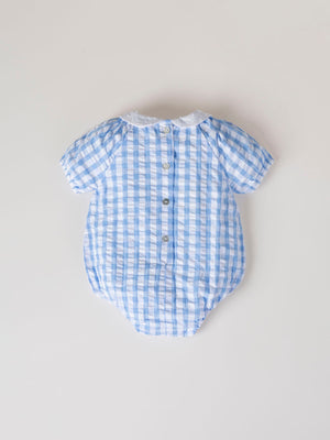 VICHY OVERALL WITH BLUE EMBROIDERED COLLAR