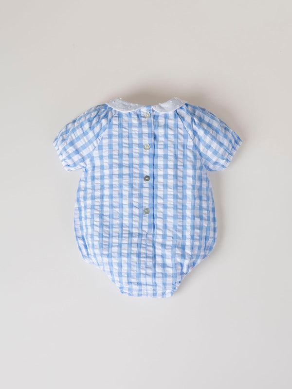 VICHY OVERALL WITH BLUE EMBROIDERED COLLAR