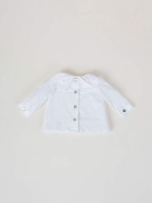 PLUMETI BLOUSE WITH PURE WHITE EMBROIDERED COLLAR