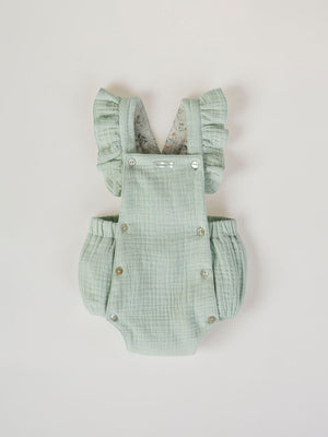 LIGHT GREEN BAMBULA RUFFLE STRAPS ROMPER