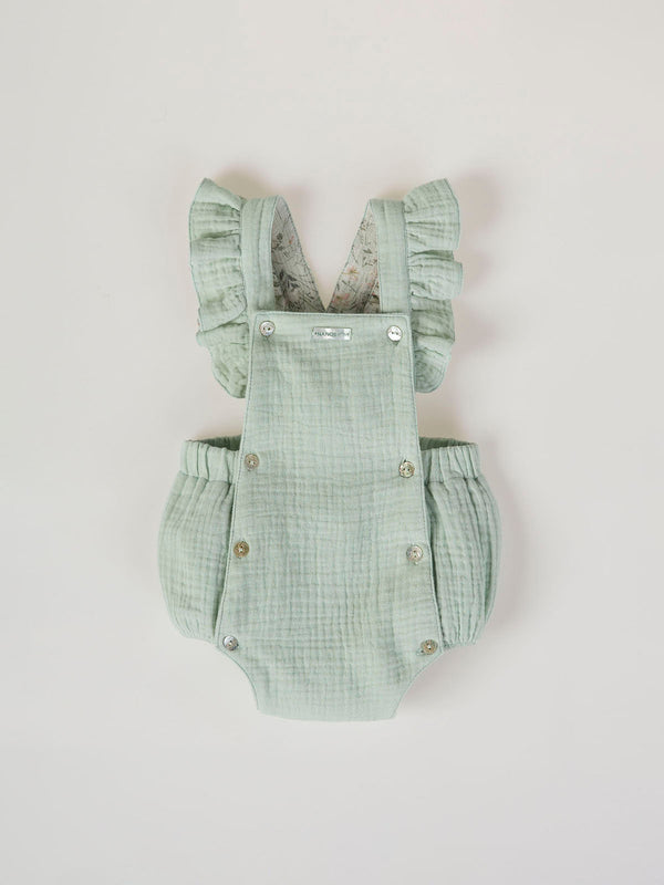 LIGHT GREEN BAMBULA RUFFLE STRAPS ROMPER