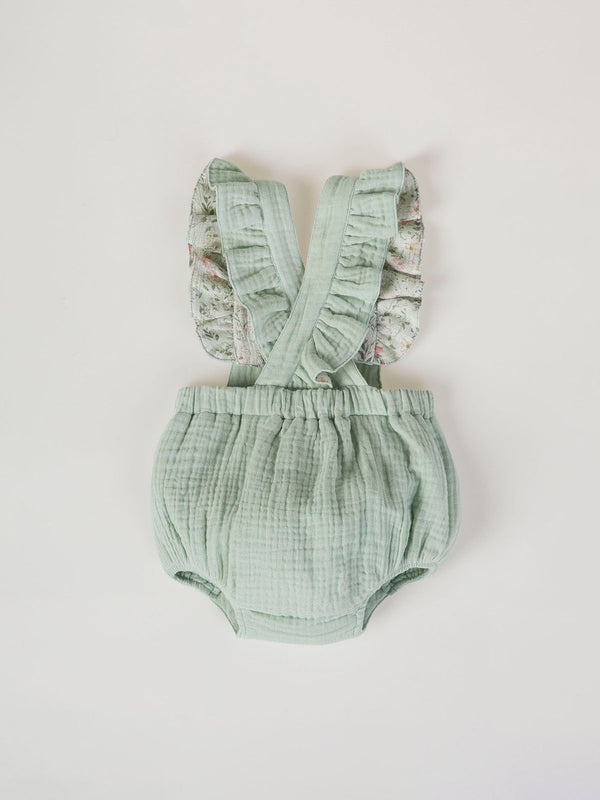 LIGHT GREEN BAMBULA RUFFLE STRAPS ROMPER