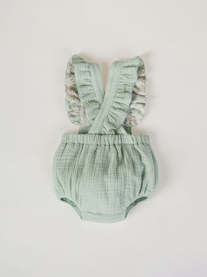 LIGHT GREEN BAMBULA RUFFLE STRAPS ROMPER