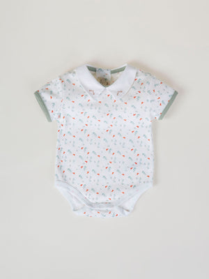 AOP SHORT SLEEVE BODYSUIT WITH PURE WHITE TWIG PRINT