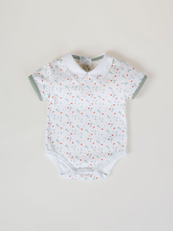 AOP SHORT SLEEVE BODYSUIT WITH PURE WHITE TWIG PRINT