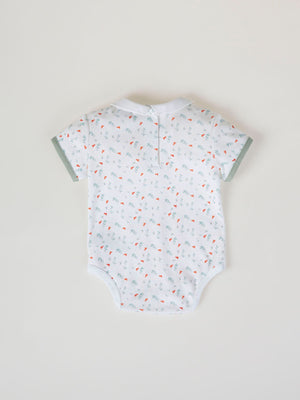 AOP SHORT SLEEVE BODYSUIT WITH PURE WHITE TWIG PRINT