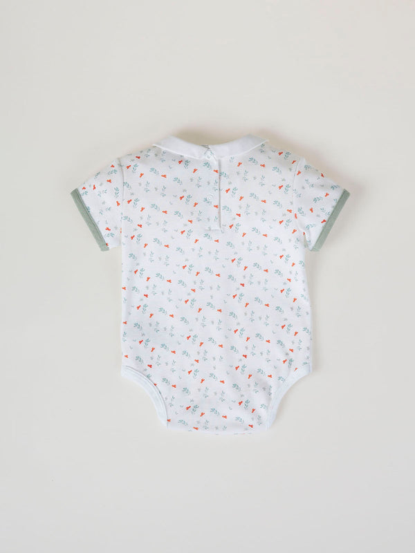 AOP SHORT SLEEVE BODYSUIT WITH PURE WHITE TWIG PRINT