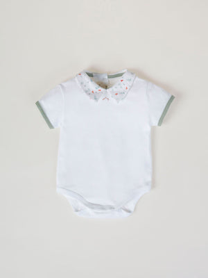 SHORT SLEEVE BODY WITH OFF-WHITE TWIG PRINT NECK