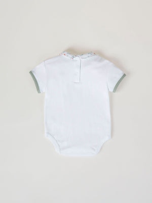 SHORT SLEEVE BODY WITH OFF-WHITE TWIG PRINT NECK
