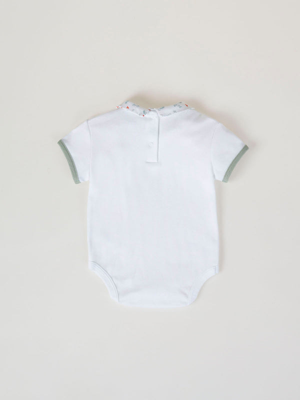 SHORT SLEEVE BODY WITH OFF-WHITE TWIG PRINT NECK