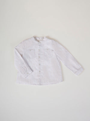 CAMISA LINO RAYAS CUELLO MAO DOS BOLSILLOS AVELLANA