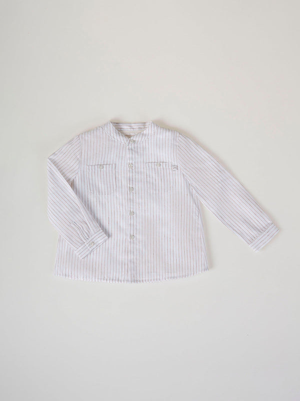 CAMISA LINO RAYAS CUELLO MAO DOS BOLSILLOS AVELLANA