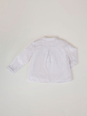 CAMISA LINO RAYAS CUELLO MAO DOS BOLSILLOS AVELLANA