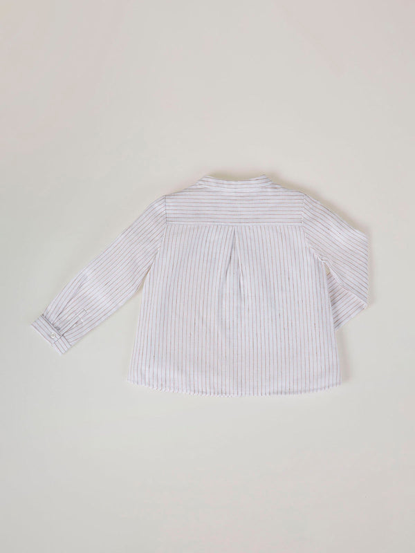 CAMISA LINO RAYAS CUELLO MAO DOS BOLSILLOS AVELLANA