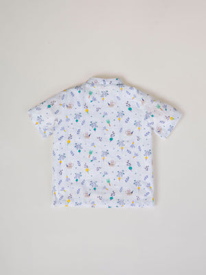 CAMISA CUELLO PANADERO TEJIDO ESTRUCTURA ESTAMPADO RASTRILLO NATA