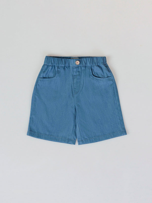 BLUE DENIM SHORTS WITH ELASTIC WAIST