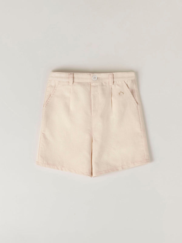 BEIGE COTTON LINEN SHORTS