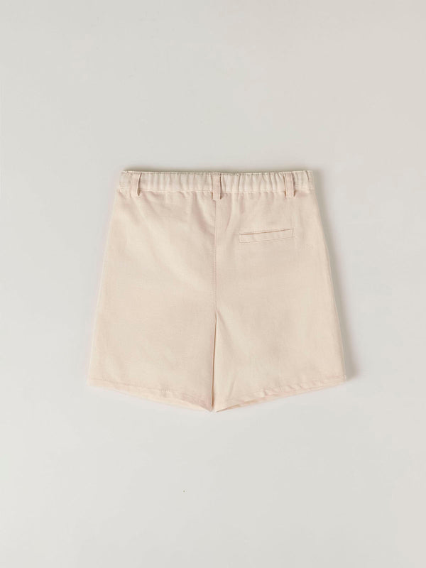 BEIGE COTTON LINEN SHORTS