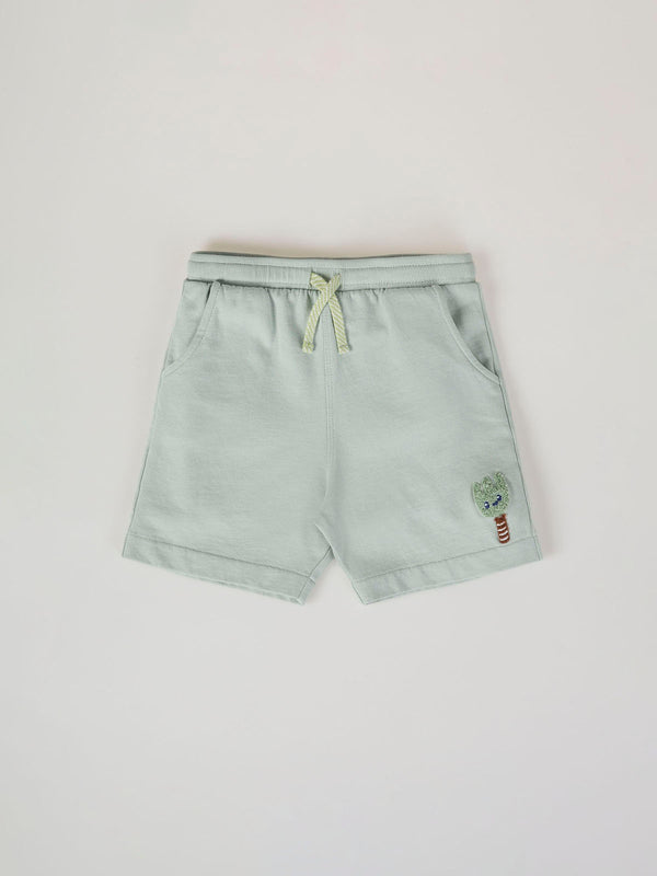 LIGHT GREEN TOWEL PATCH PLUSH SHORTS