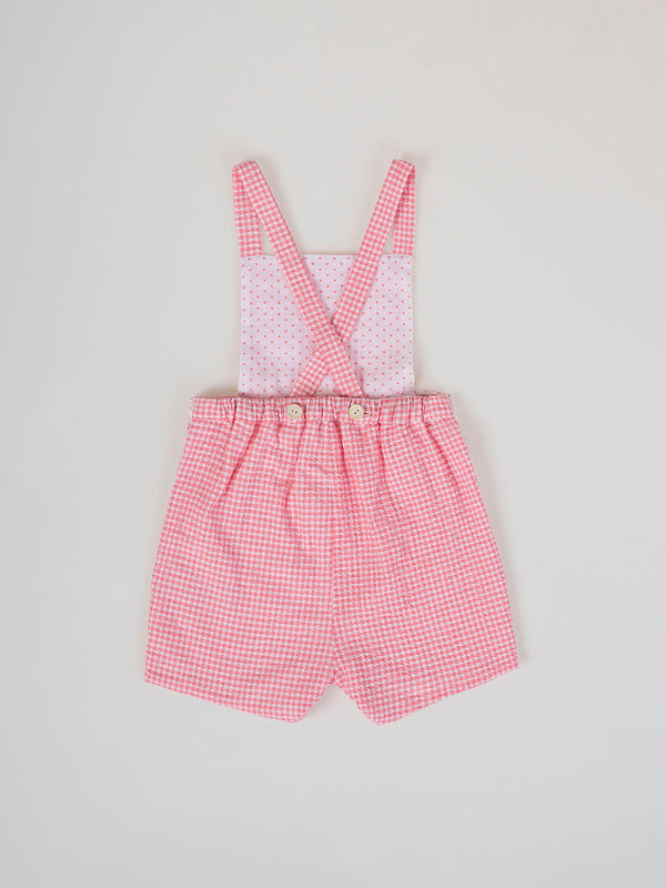 STRAWBERRY CHECK SEERSUCKER STRAPS ROMPER