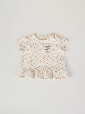 SHORT SLEEVE T-SHIRT WITH CREAM RUFFLE TWIG PRINT