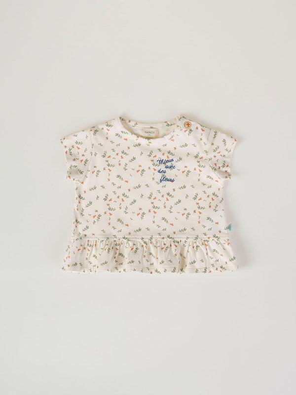 SHORT SLEEVE T-SHIRT WITH CREAM RUFFLE TWIG PRINT