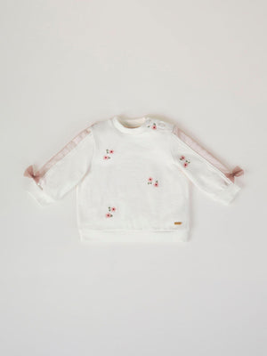 SWEATSHIRT WITH EMBROIDERY FLOWER AND APPLE BOW BEIGE
